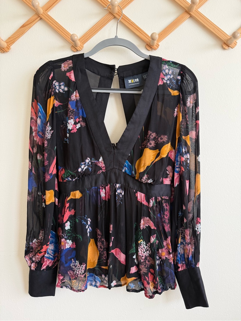Anthropologie Maeve Deep V Chiffon Floral Blouse